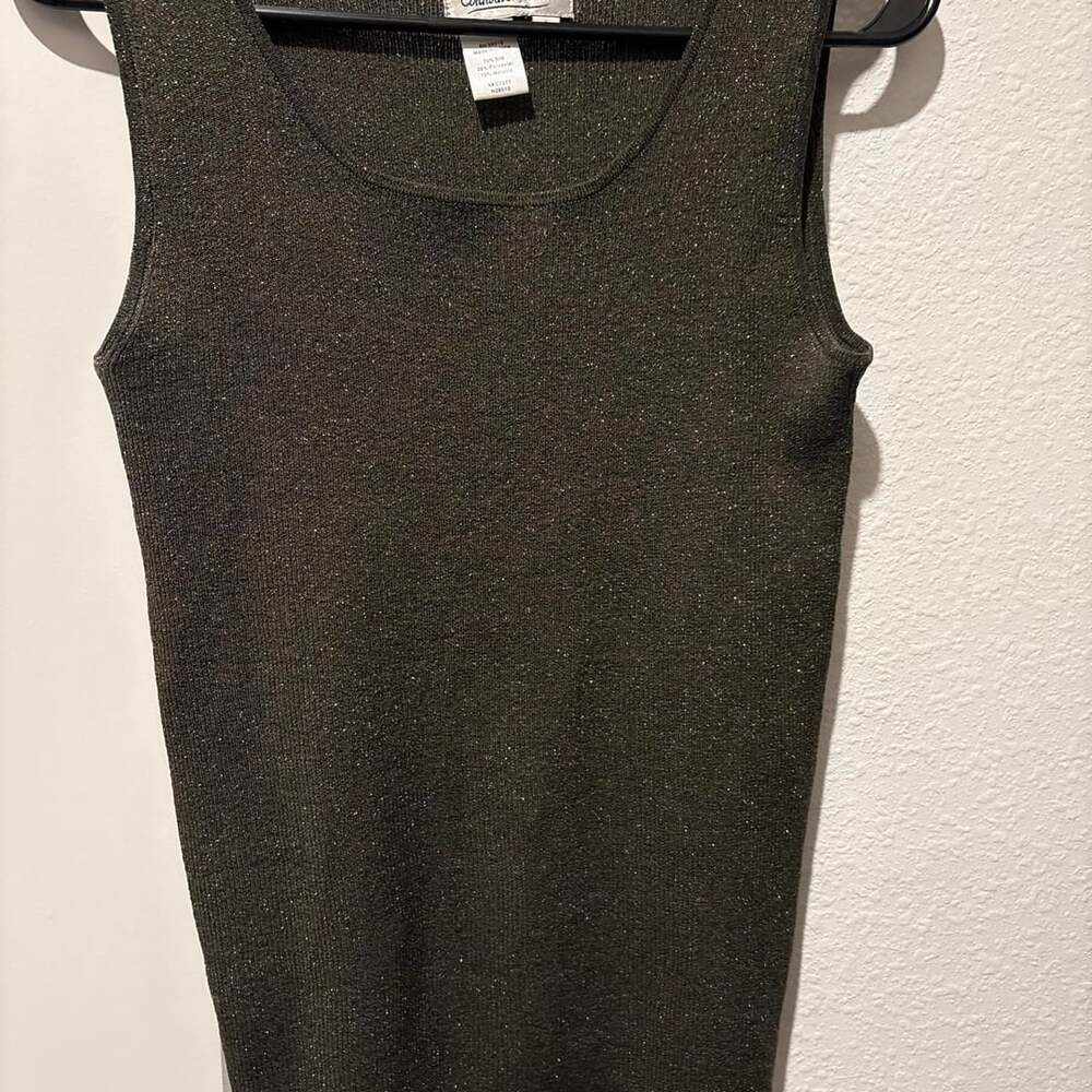 Coldwater Creek Metallic Tank Top Size S Green Gold Sparkle Silk Blend